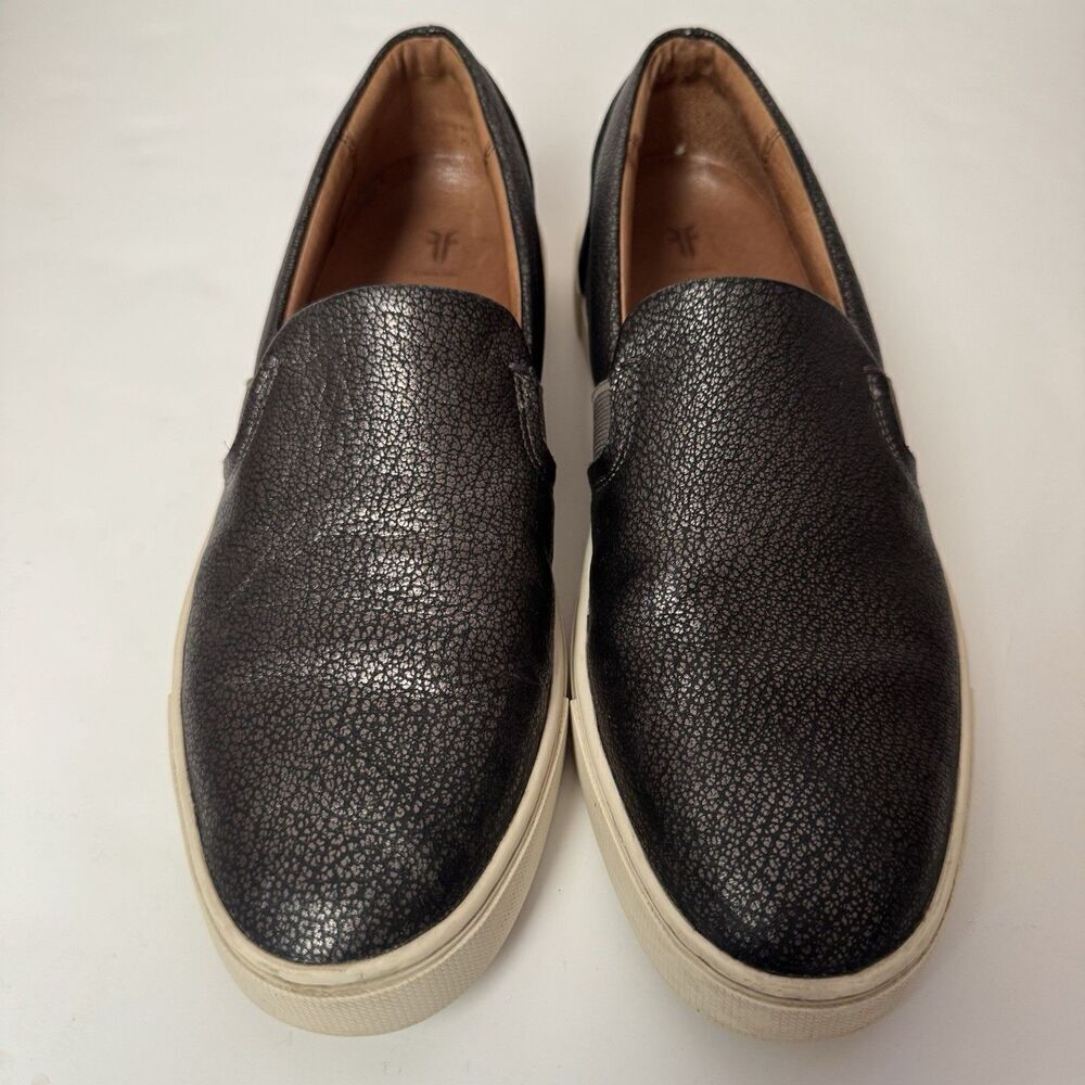 Frye Women’s Ivy Slip On Sneaker Leather Size 9 Pewter Grey Metallic - Picture 3 of 11